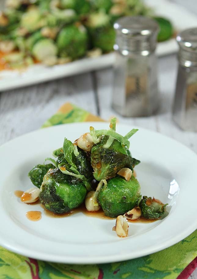 Honey Sriracha Brussels Sprouts with Toasted Hazelnuts from 