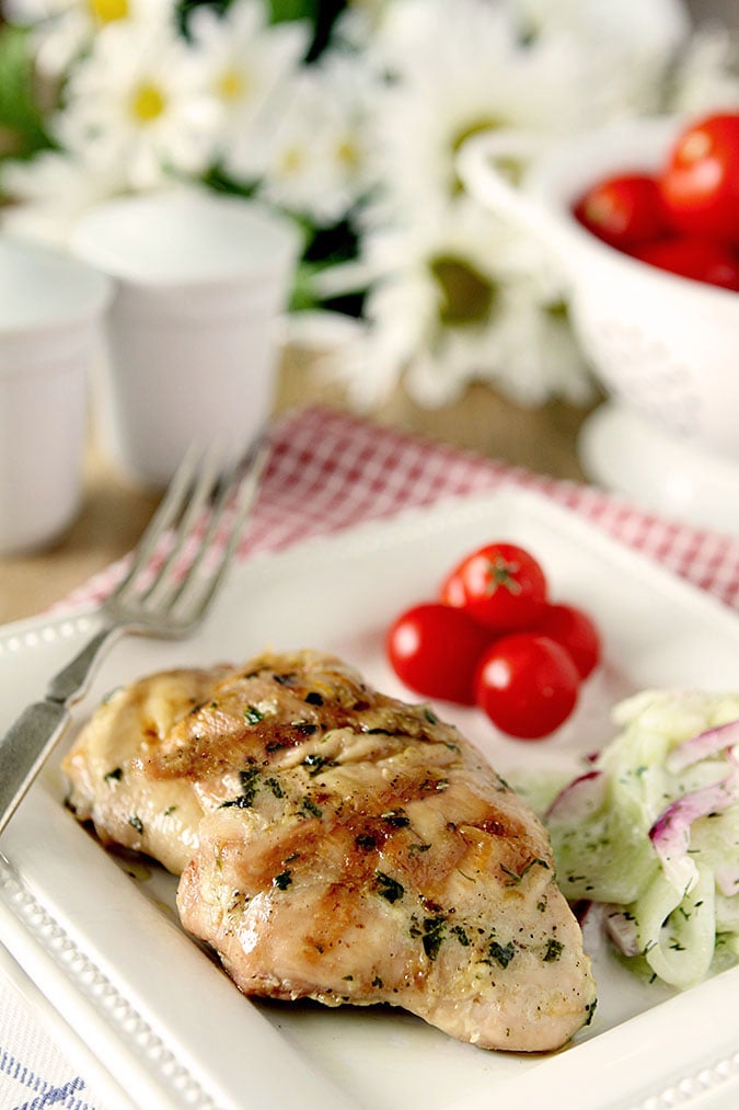 Beer, Butter and Garlic Chicken Basting Sauce with Home grown cherry tomatoes.