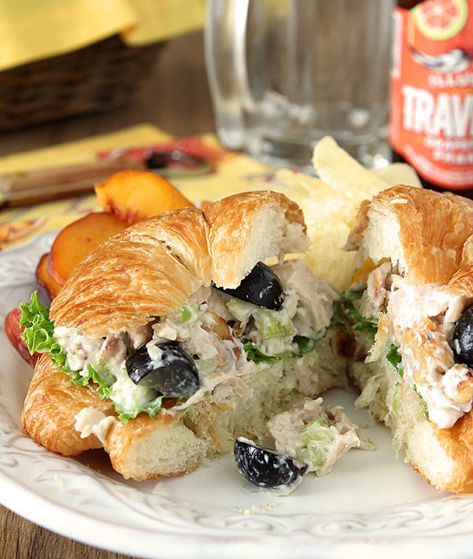 Gorgonzola Chicken Salad Sandwich with Grapes and Walnuts