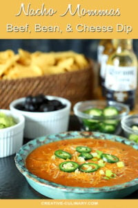 Nacho Mommas Beef, Bean, and Cheese Tortilla Dip with Condiments and Chips