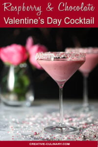 Raspberry and Chocolate Valentine Cocktail in a Set of Martini Glasses