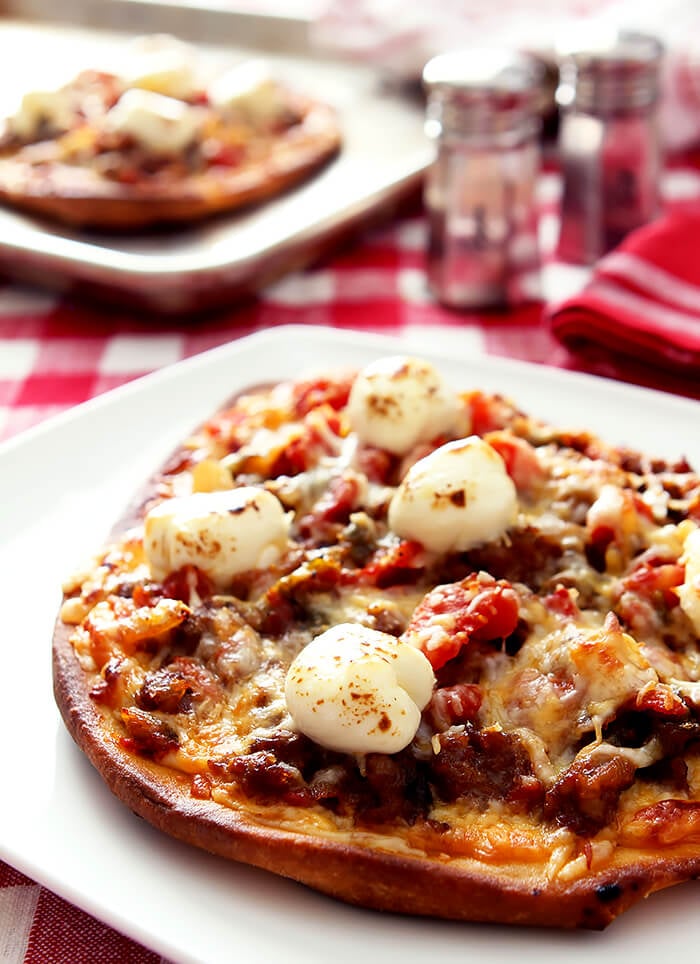 Hatch Green Chiles and Sausage on Naan Bread Pizza