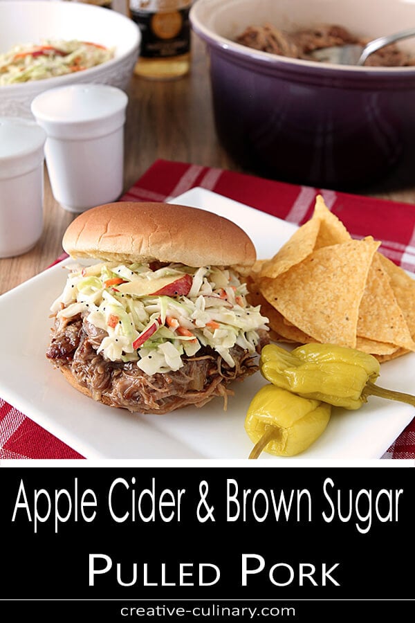 Apple Cider and Brown Sugar Pulled Pork with Coleslaw on a Bun