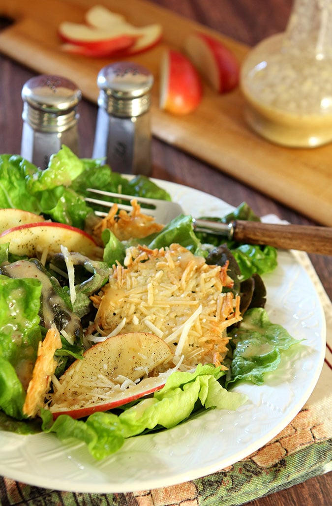 Red Leaf Lettuce and Apple Salad with Parmesan Crisps