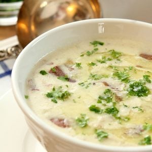 Bacon, Potato and Leek Soup with Roasted Garlic