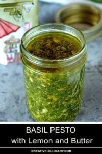 Basil Pesto In Mason Jar with Covering of Olive Oil