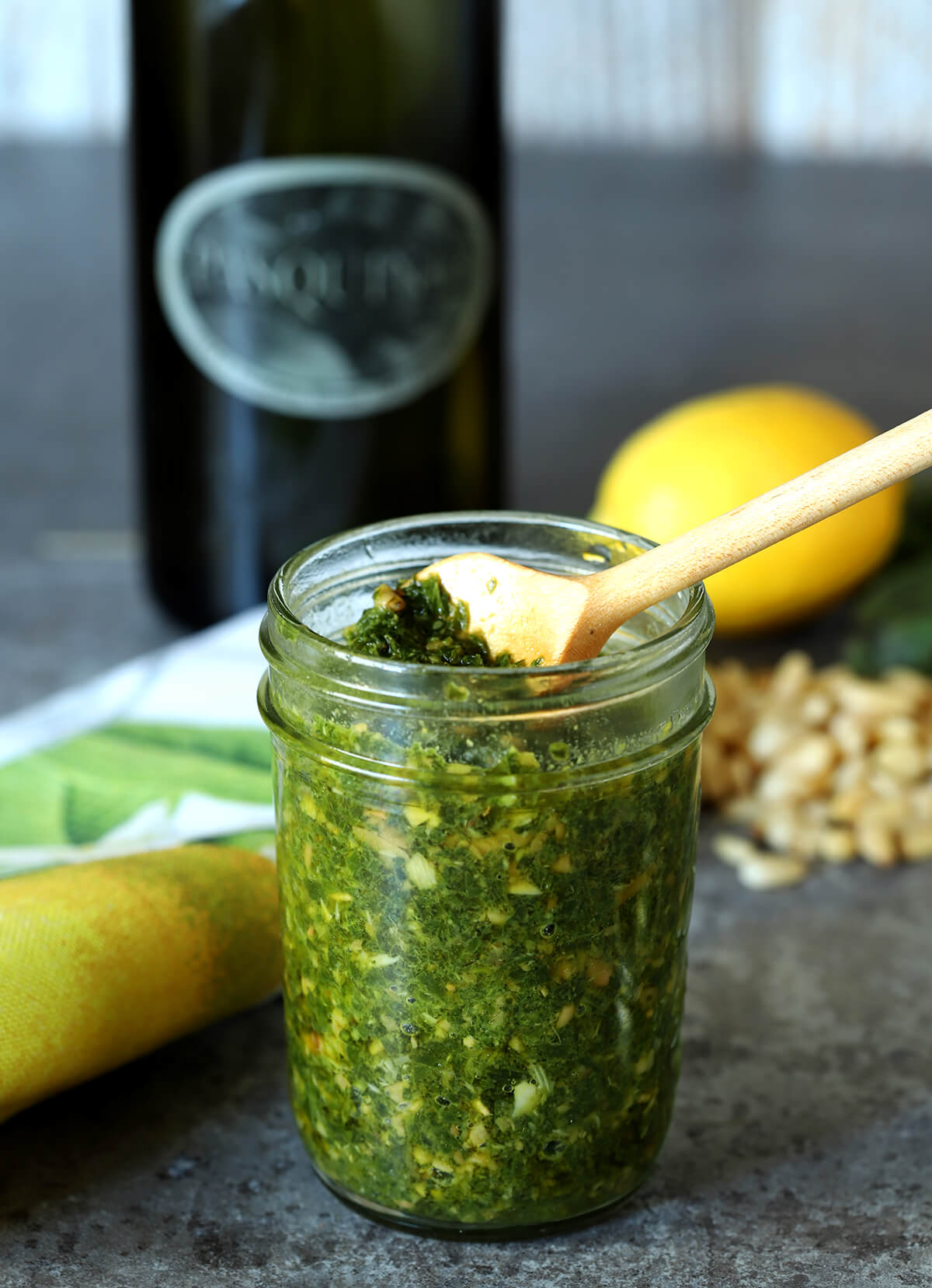 Basil Pesto with Lemon and Butter in a Mason Jar