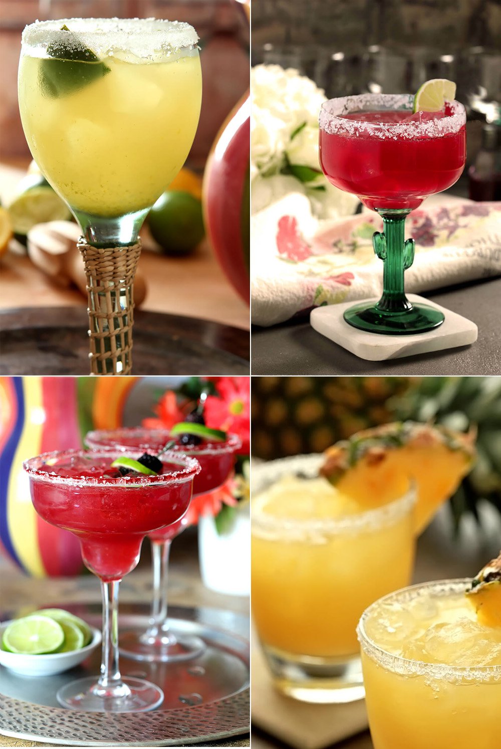 Several photos of a collection of best fresh Margarita cocktails.