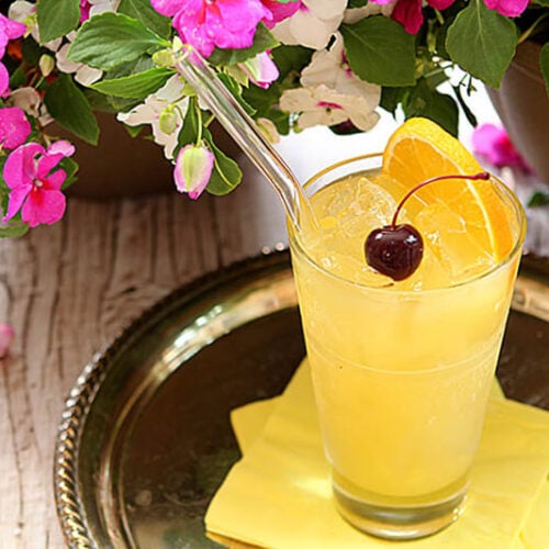 The Black-Eyed Susan Cocktail - Signature Cocktail for the Preakness Served on a Silver Tray