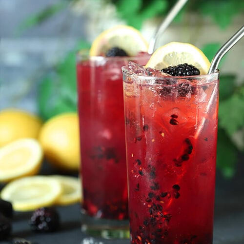 Pair of Two Blackberry Bourbon Collins Cocktails