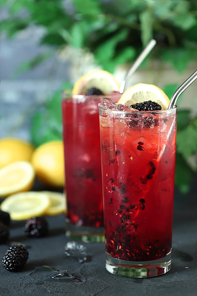 Pair of Two Blackberry Bourbon Collins Cocktails