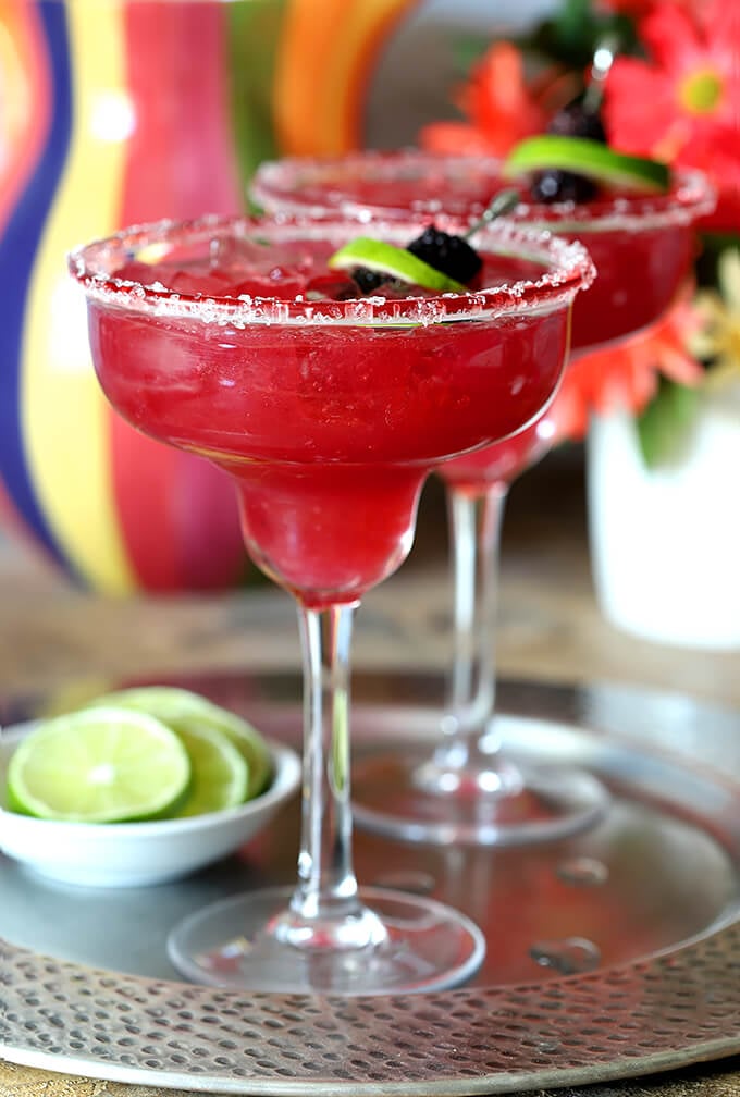 Fresh Blackberry Margarita Cocktails on a Tray