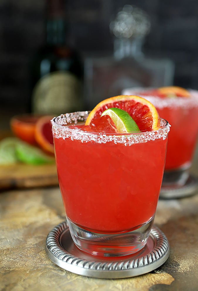 Blood Orange Margarita Cocktail with Orange and Lime Garnish