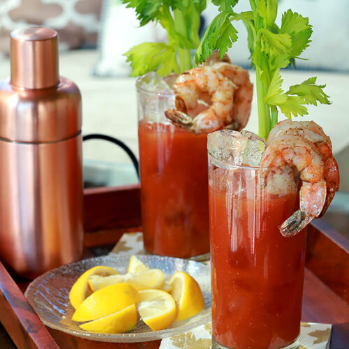 New England Bloody Mary Cocktails with Shrimp and Celery