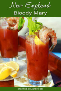 New England Bloody Mary Garnished with BBQ Shrimp and Lemon