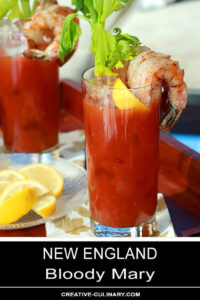 New England Bloody Mary Garnished with BBQ Shrimp and Lemon