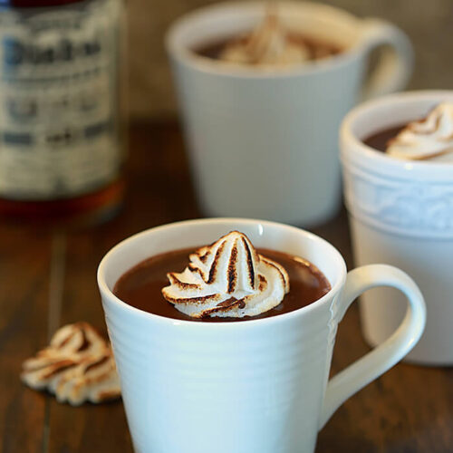 Bourbon Hot Chocolate garnished with Meringues