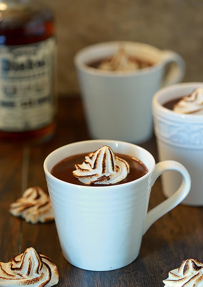 Bourbon Hot Chocolate garnished with Meringues