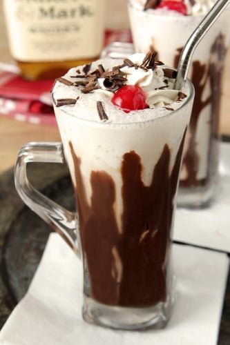 Bourbon Milkshake with Hot Fudge Sauce Served with a Steel Straw