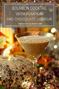 Bourbon Cocktail with Pumpkin and Chocolate Liqueur Served in a Gold Sparkle Martini Glass