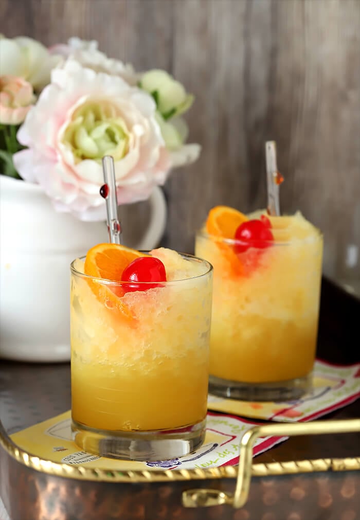 Brandy Slush Cocktails on Copper Serving Tray