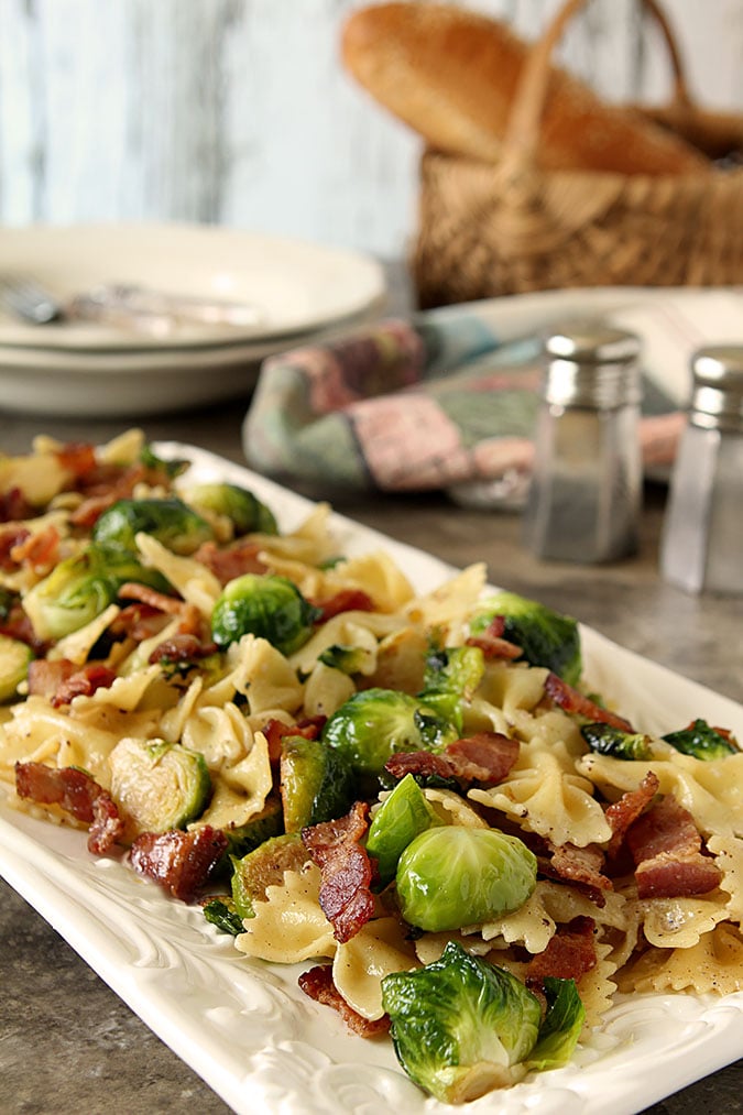 Bacon and Brussels Sprouts with Bowtie Pasta