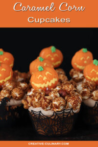 Caramel Corn Cupcakes Decorated with Halloween Pumpkin