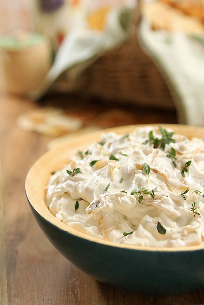 Caramelized French Onion Dip and Baked Red Potato Chips