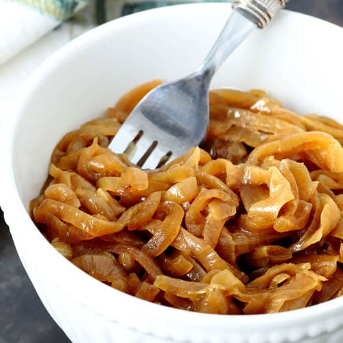 Caramelized Onions in a White Serving Bowl