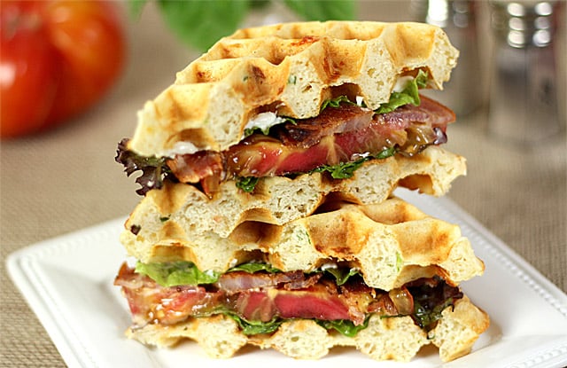 Bacon, Lettuce and Tomato on Cheesy Waffle Toast