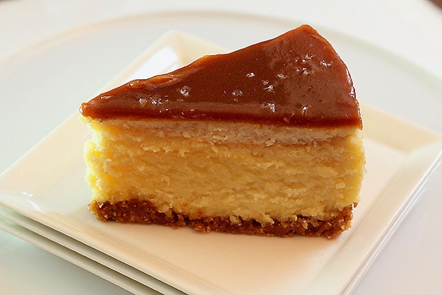 White Chocolate Mascarpone Cheesecake with Salted Caramel