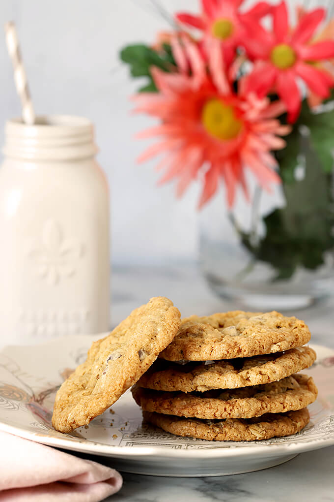 Barbara Bush's Famous Chocolate Chip Cookies Stacked on a Plate