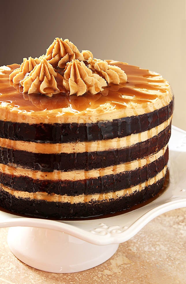 Chocolate Espresso Cake with Fluffy Peanut Butter Frosting and a Rum Drizzle from 