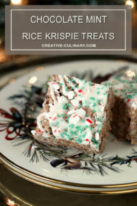 Two Chocolate Mint Rice Krispie Treats on a Holiday Plate