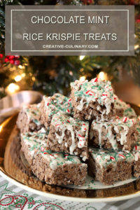 Chocolate Mint Rice Krispie Treats Stacked on a Plate