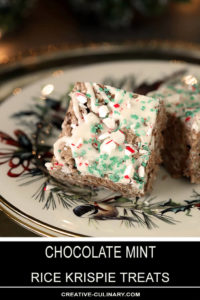 Two Chocolate Mint Rice Krispie Treats on a Holiday Plate