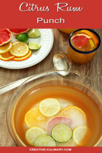 Citrus Rum Punch in Punchbowl with Citrus Ice Ring