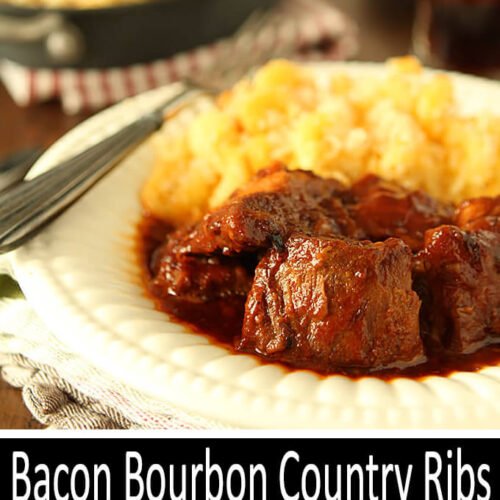 Country Pork Ribs with a Bacon and Bourbon BBQ Sauce Served with Macaroni and Cheese