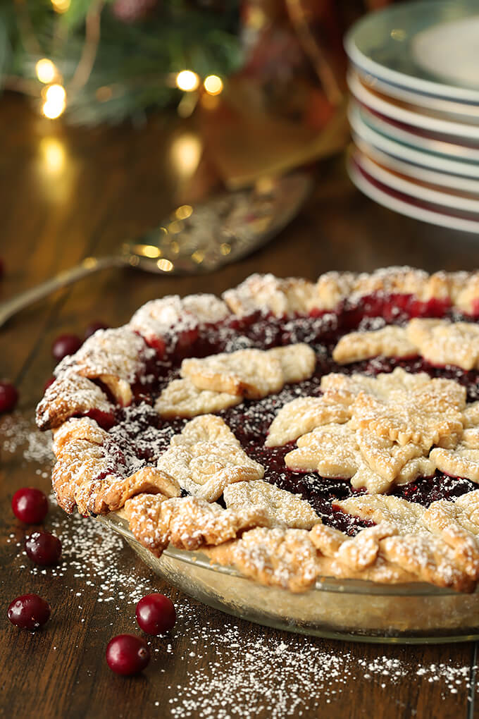 Cranberry Apple Pie with Grand Marnier Whipped Cream Decorated with Cookie Shapes