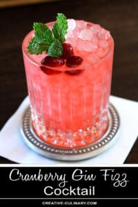 Cranberry Gin Fizz Cocktail Garnished with Cranberries and Mint