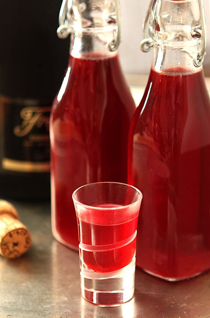 Homemade Cranberry Liqueur Served in a Liqueur Glass