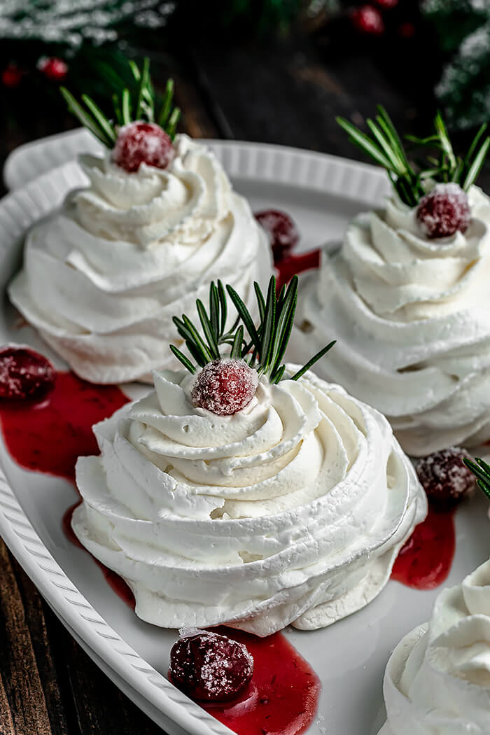 Mini Pavlovas with Cranberry Curd and Whipped Cream