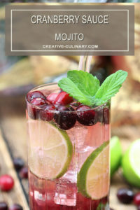 Cranberry Sauce Mojito Cocktails Garnished with Cranberries and Mint