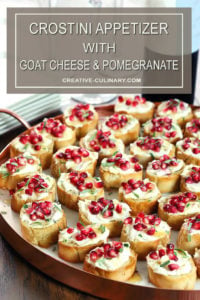 Crostini with Goat Cheese and Pomegranate on a Marble and Copper Serving Tray