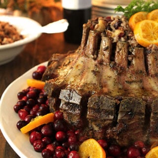 Crown Roast of Pork with Wild Rice Stuffing and Caramelized Orange Sauce