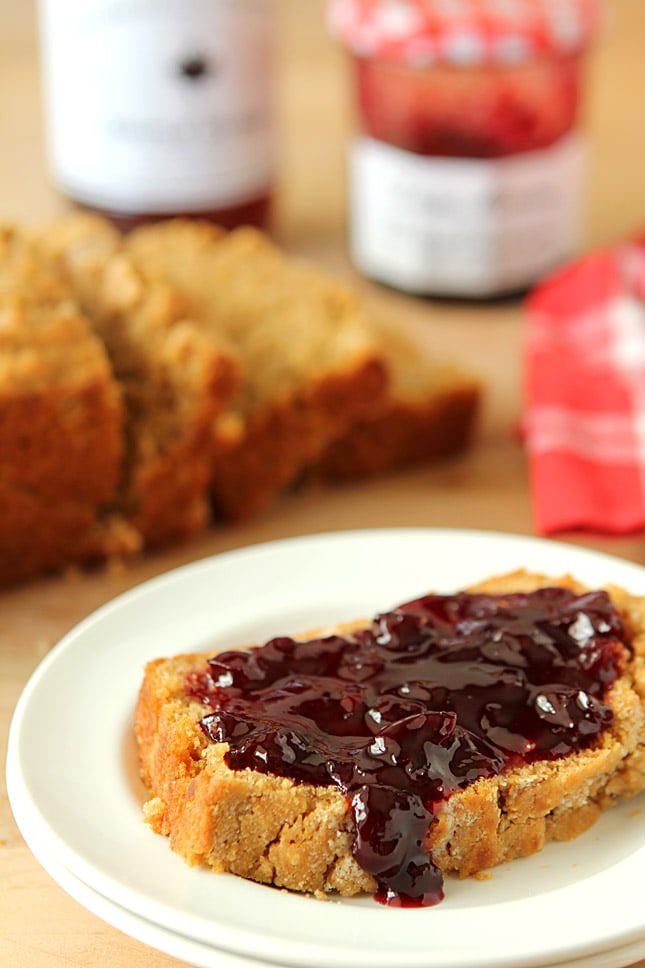 Honey Maple and Dark Beer Bread Served with Jam on a Plate