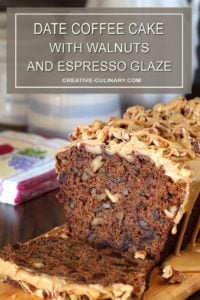 Date Coffee Cake with Walnuts and Espresso Glaze Sliced Open