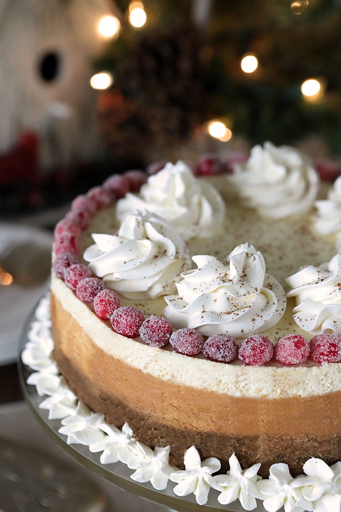 Eggnog Cheesecake with Bourbon & Nutmeg on a Gingership Crust