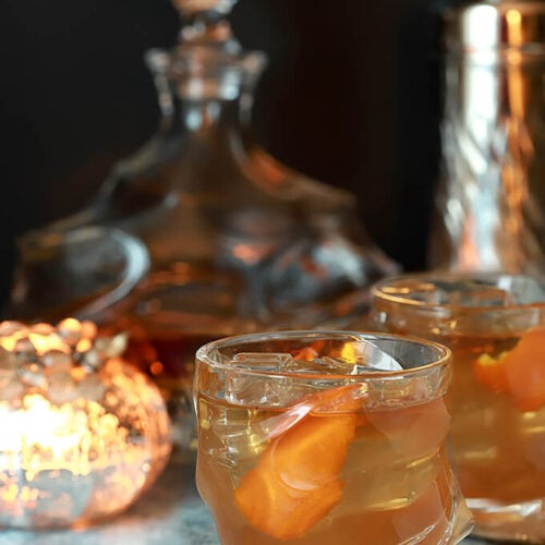 Bourbon and Fig Jam Cocktail with Orange Liqueur Served in a Lowball Glass