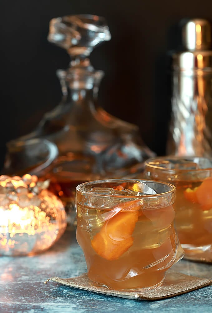 Bourbon and Fig Jam Cocktail with Orange Liqueur Served in a Lowball Glass